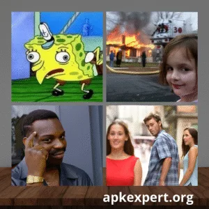 popular trending memes and apkexpert.org logo for Memes APK