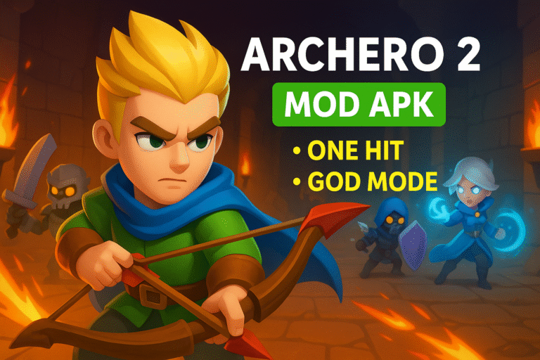 Heroic archer in dungeon with Archero 2 MOD APK features like one hit kill and god mode