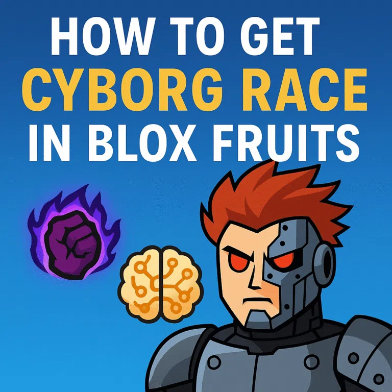 Step-by-step guide to unlock Cyborg Race in Blox Fruits Roblox with cyborg character, Fist of Darkness, and Core Brain icons