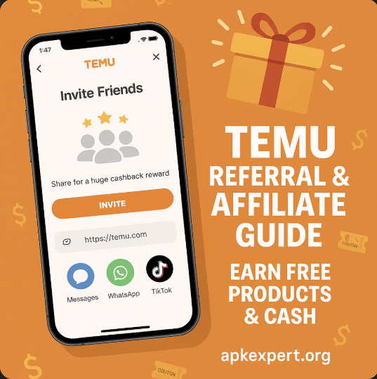 Temu referral invite screen with free gift rewards