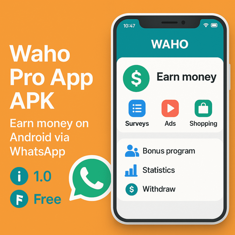 Waho Pro App APK interface on Android with earning dashboard