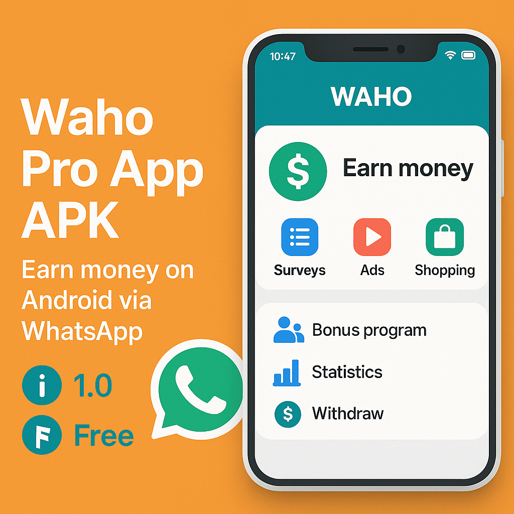 Waho Pro App APK interface on Android with earning dashboard
