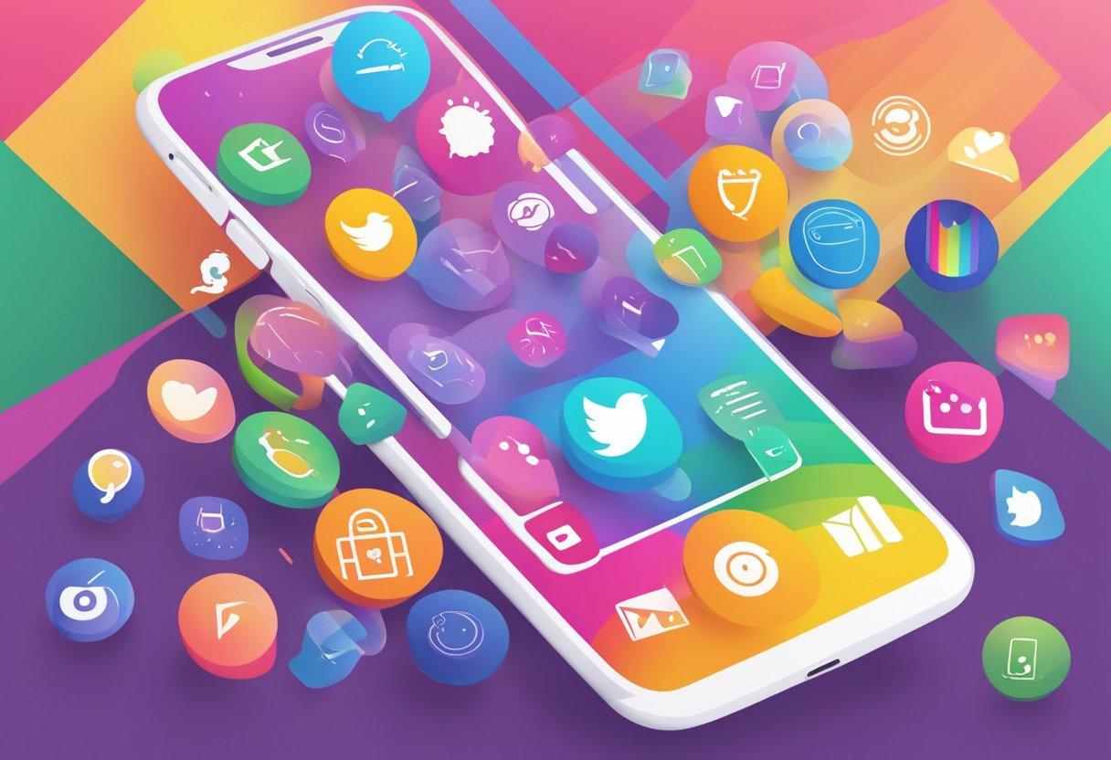 A colorful smartphone displaying the Sniffies app icon, surrounded by various LGBTQ+ symbols and imagery